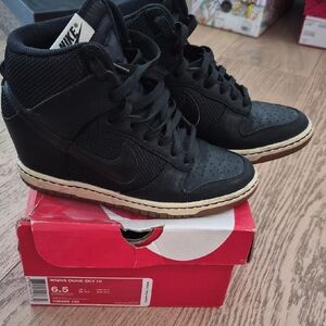 Nike Women’s Dunk SKY HI Wedge High-Top Sneakers in Black with Cream Sole